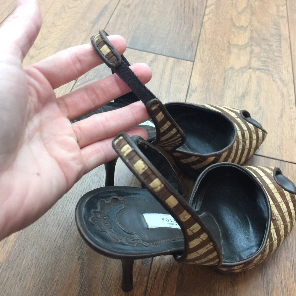 Pollini Italy Cork Striped Leather Stiletto Heels - Picture 8 of 8